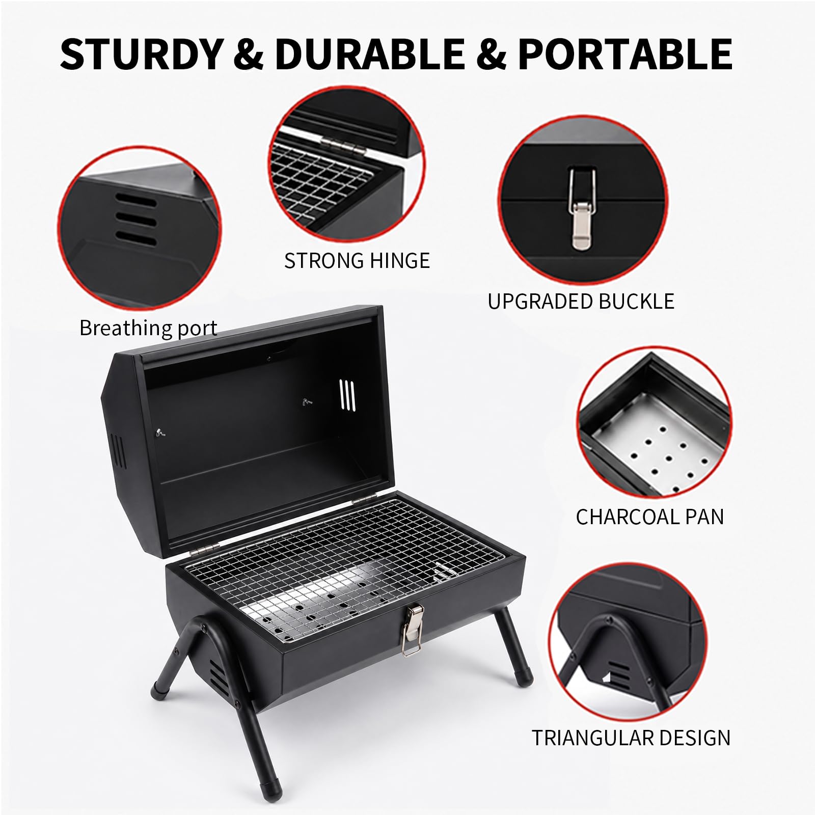 Run Jee charcoal tray detail showing ventilation and cleaner cooking benefit