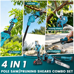 Run Jee telescopic pole extended in use reaching high branch for safer pruning