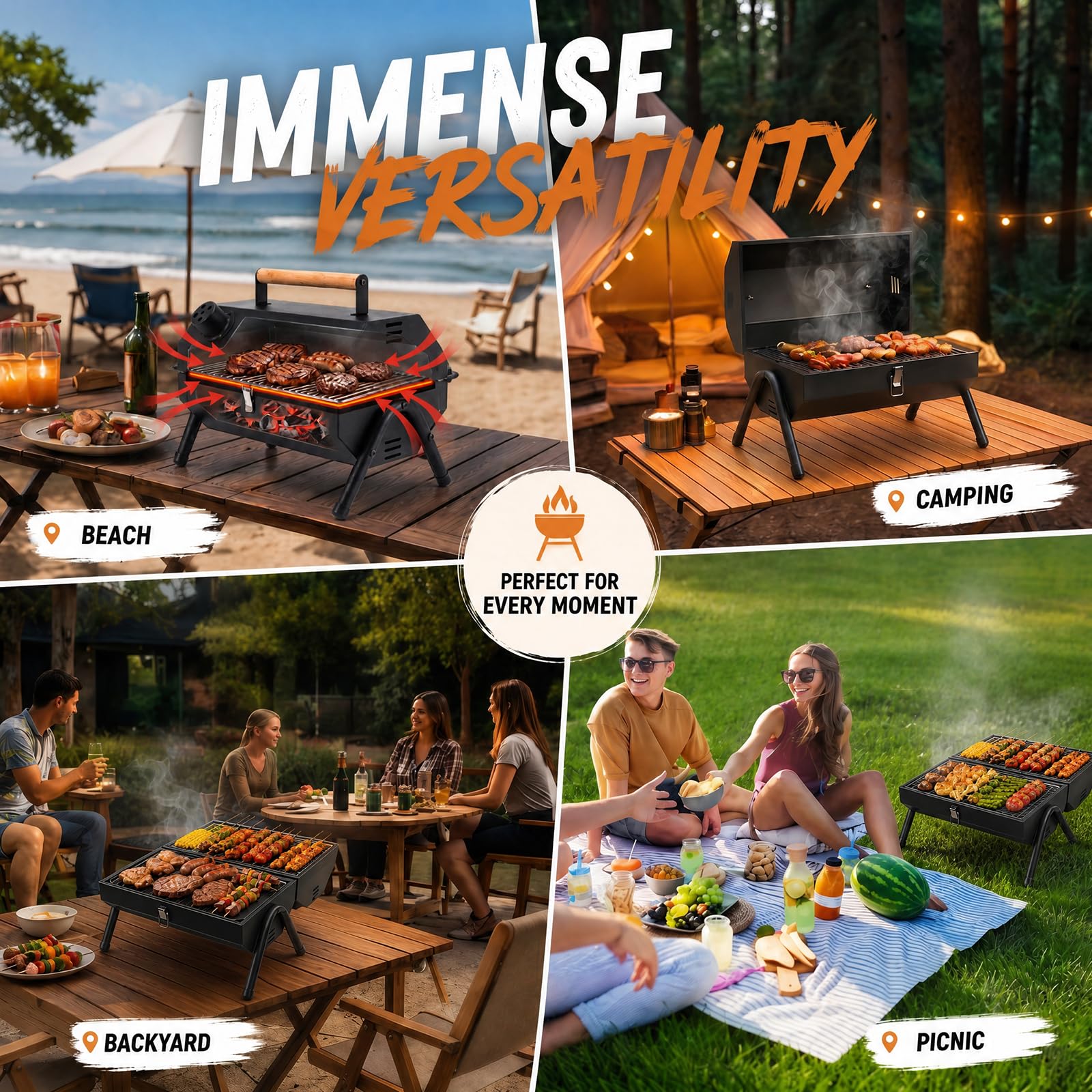 Run Jee grill in use camping showing fast setup and outdoor convenience benefit