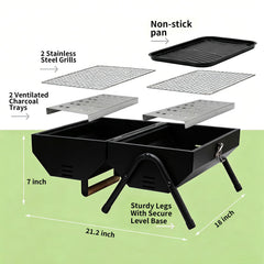 Run Jee opened dual surface showing grill and griddle for versatile cooking benefit