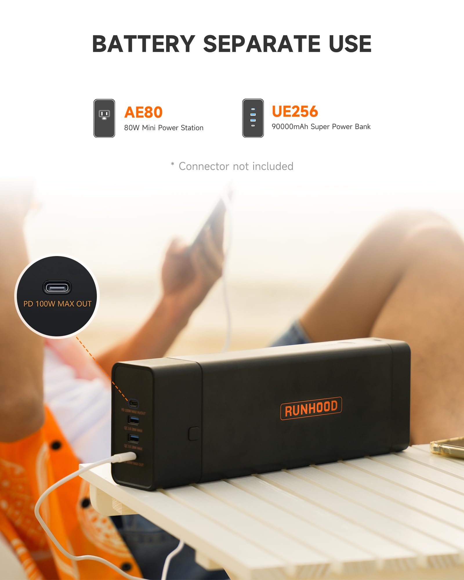 RUNHOOD Rallye 600 Mini next to backpack illustrating lightweight portable advantage