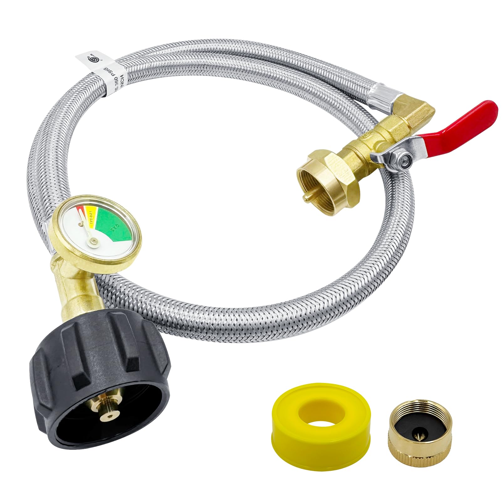 Runtticoon front packaging showing complete propane adapter kit and included parts, ensures convenience