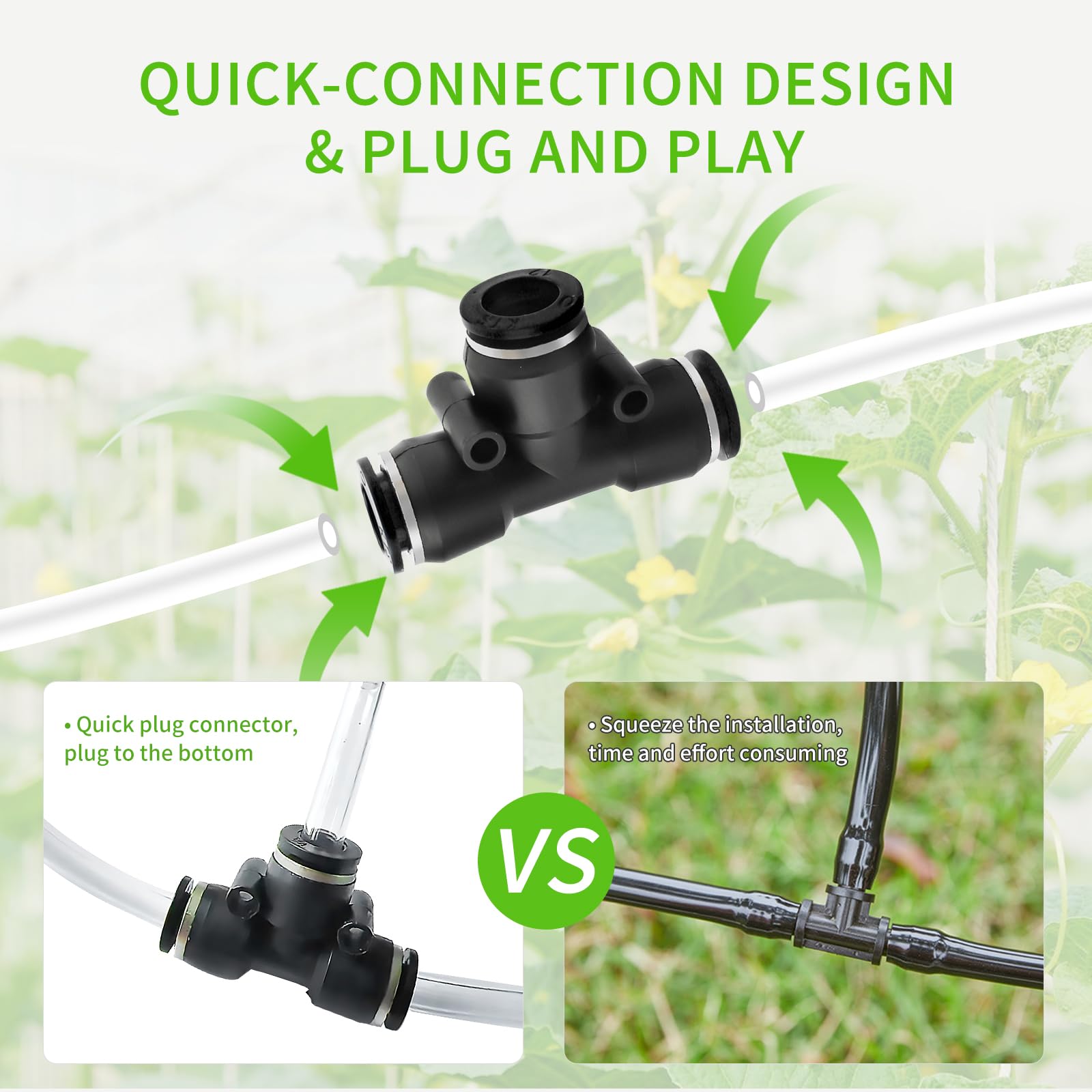 RUNWUSHENG tubing routed through T-connector layout highlighting tidy multi-pot distribution