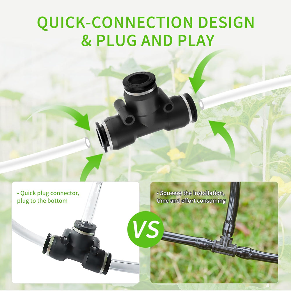 RUNWUSHENG tubing routed through T-connector layout highlighting tidy multi-pot distribution