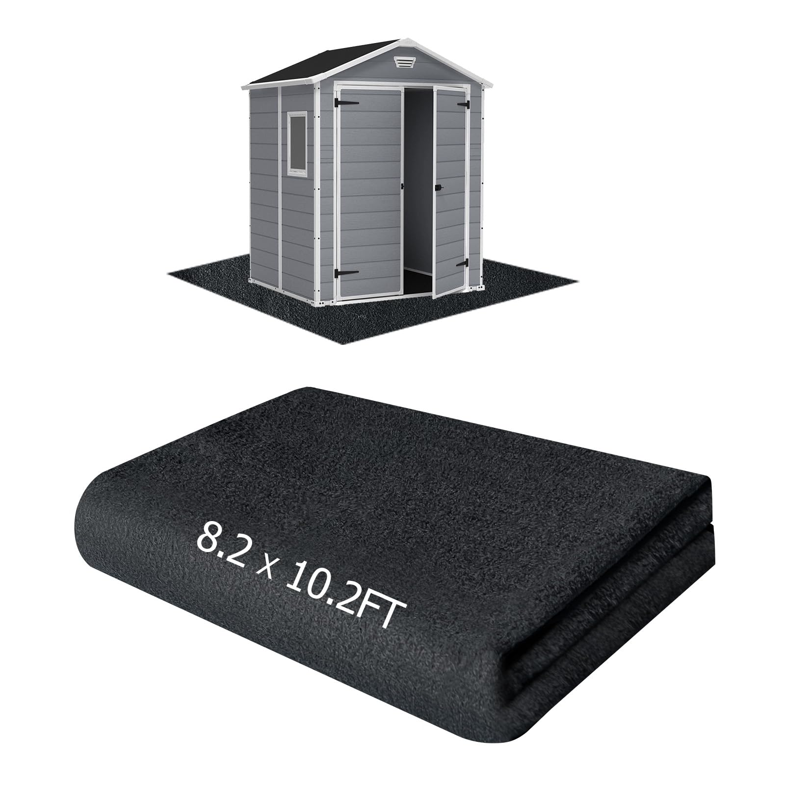 RUNZEG front view of full 8.2x10.2ft shed mat protecting floor and preventing moisture