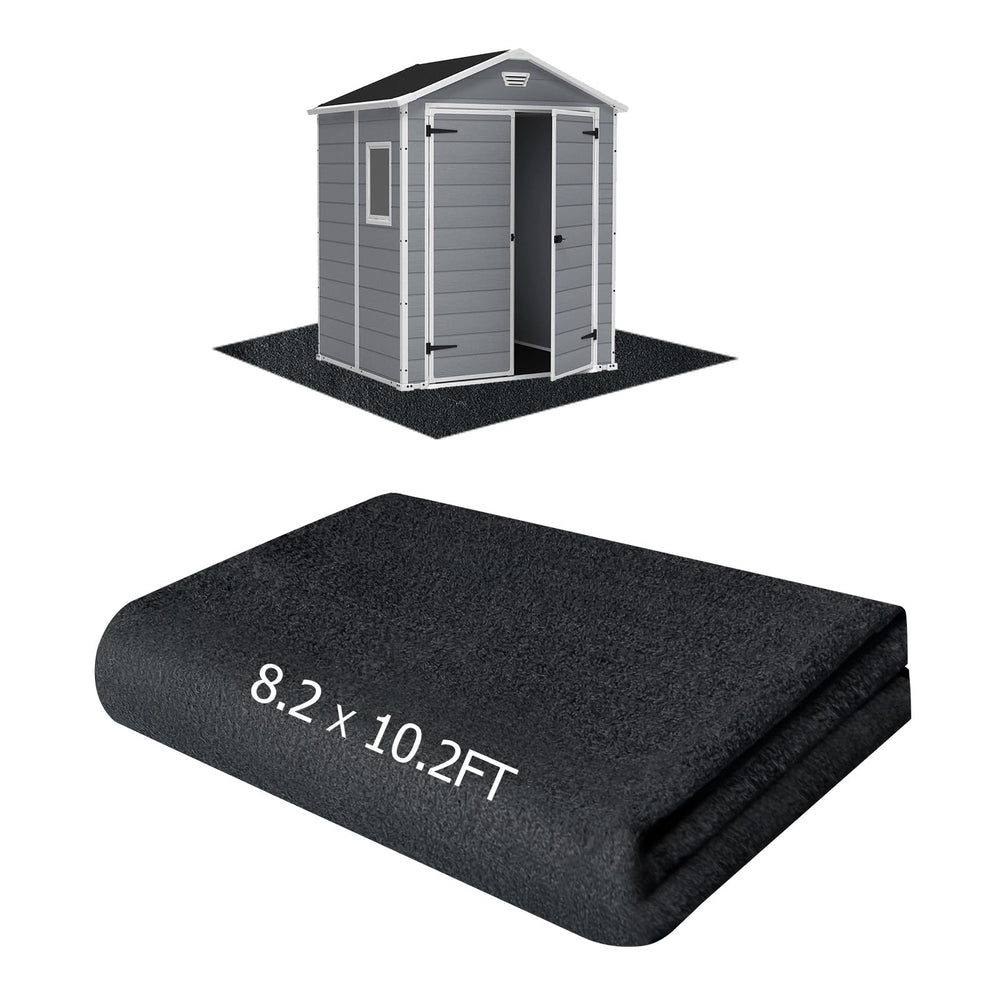 RUNZEG front view of full 8.2x10.2ft shed mat protecting floor and preventing moisture