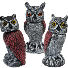 Ruolan front view owl decoy showing lifelike posture and deterrent effect