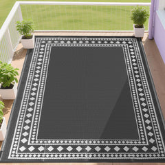 RURALITY front view of 8x10 rug showing grey and white pattern and benefit durable coverage
