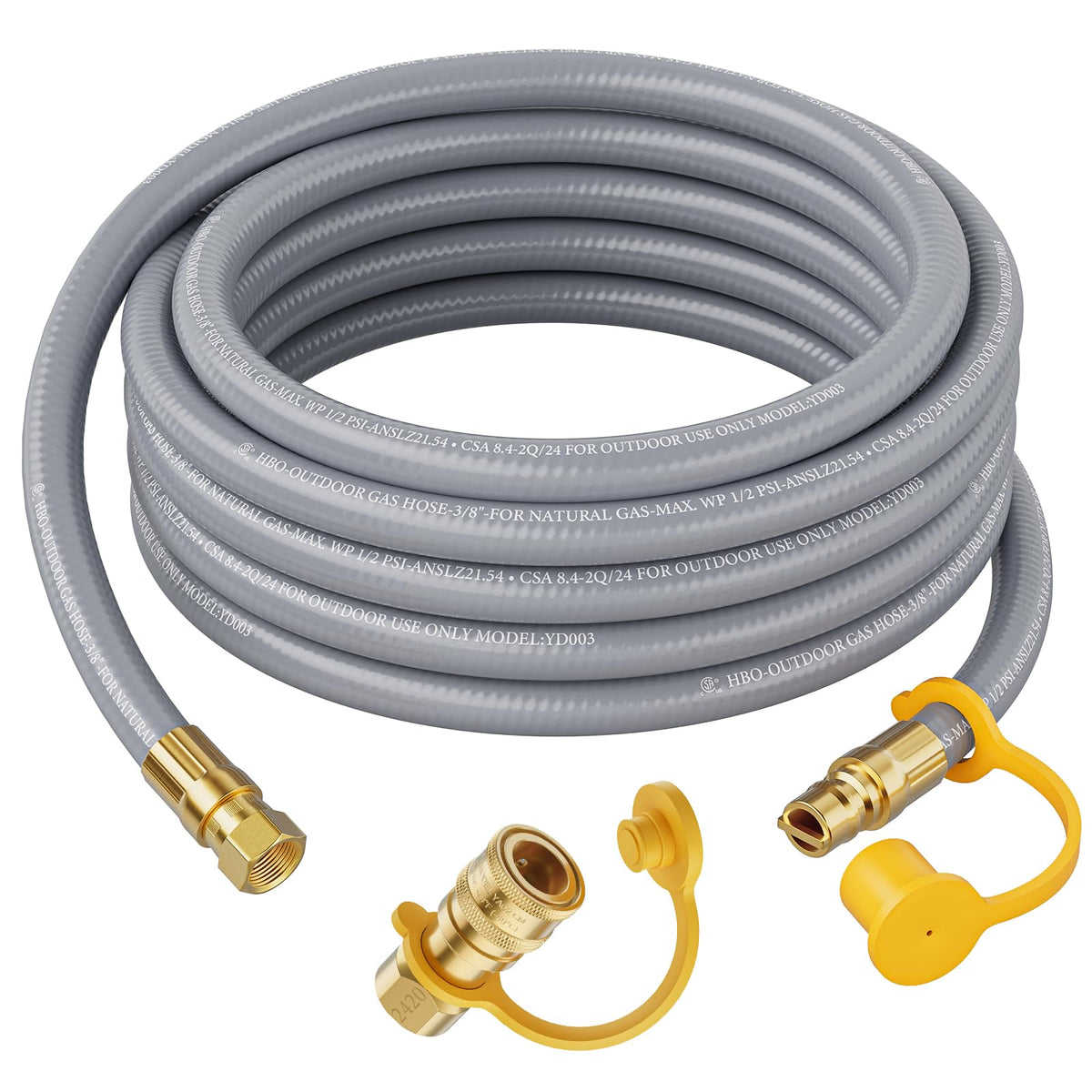 Rushare front view of 24ft gas hose showing full package and length benefit