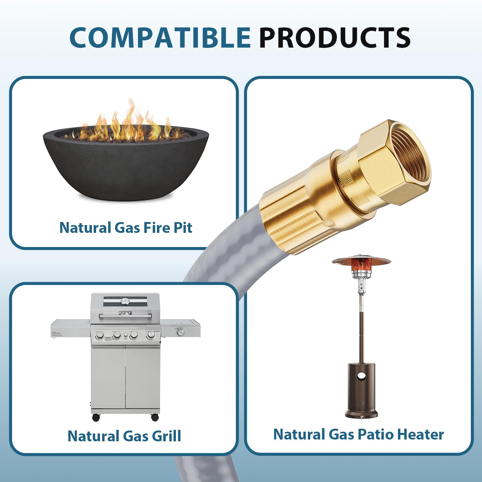 Rushare hose connected to a grill illustrating easy setup and safe use