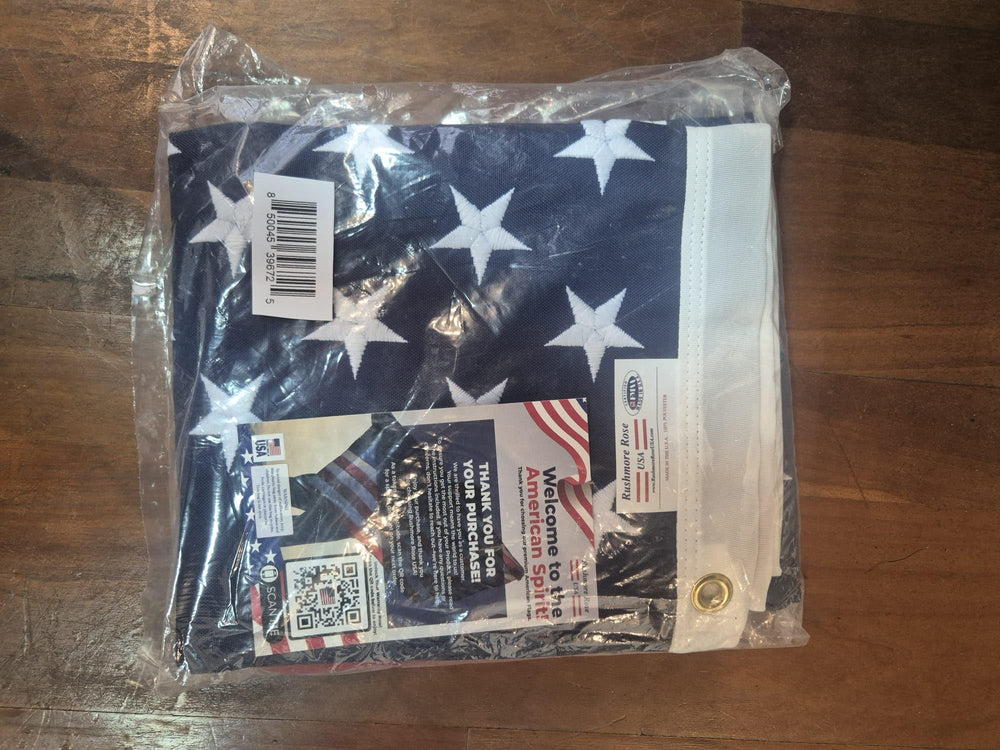 Rushmore Rose USA 4x6 flag beside door for clear size comparison