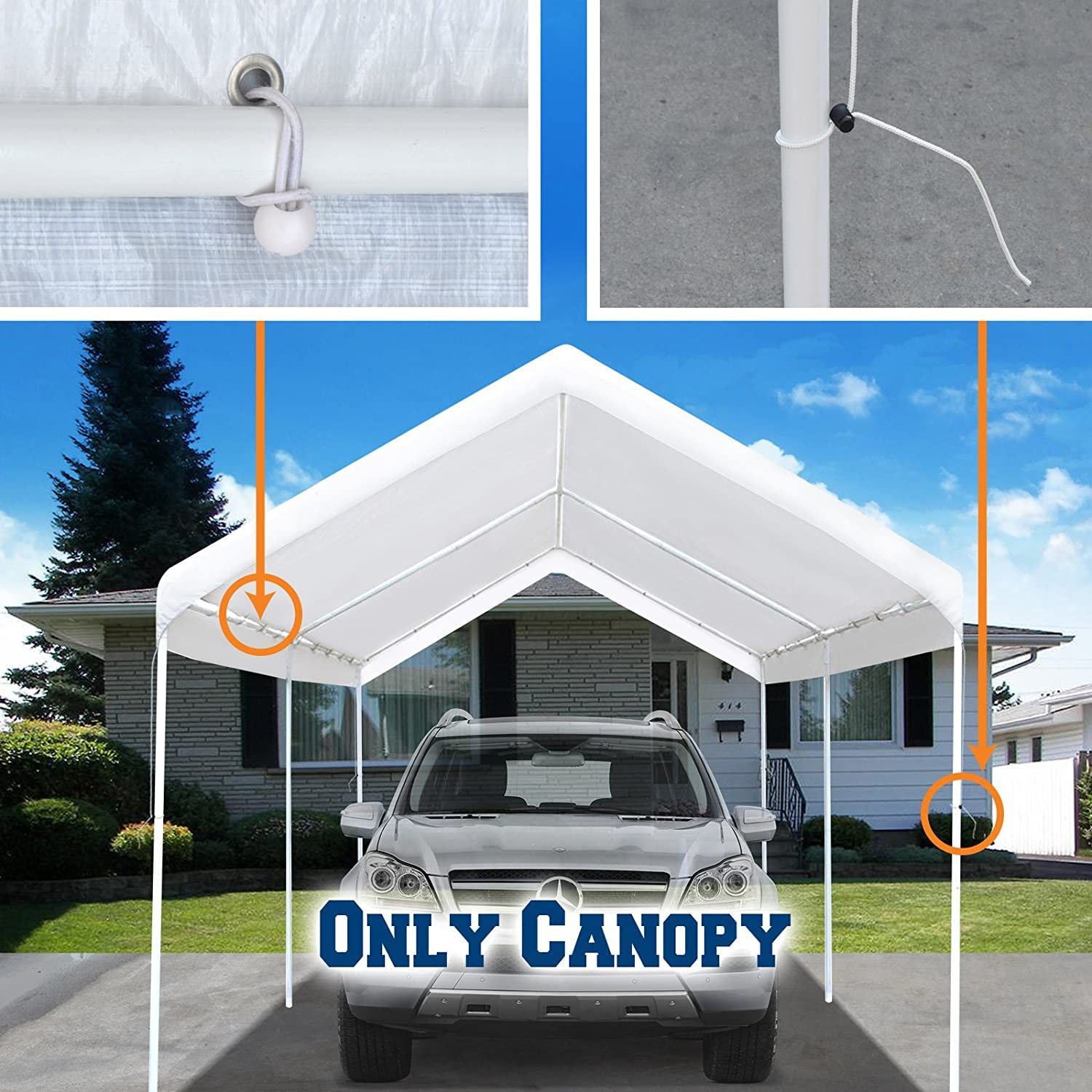 Generic rutile canopy installed on 12x20 frame showing fitted coverage