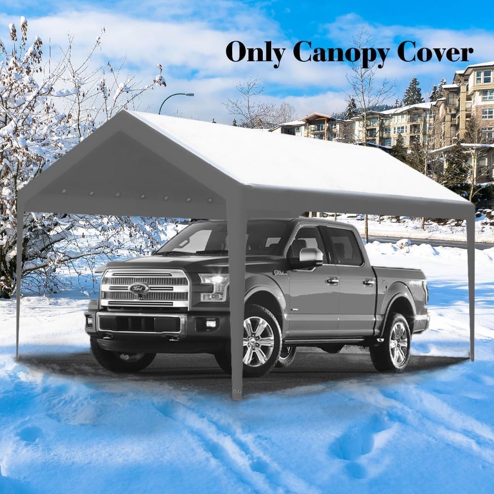 Rutile canopy scale with person and car demonstrating true 12x20 size fit
