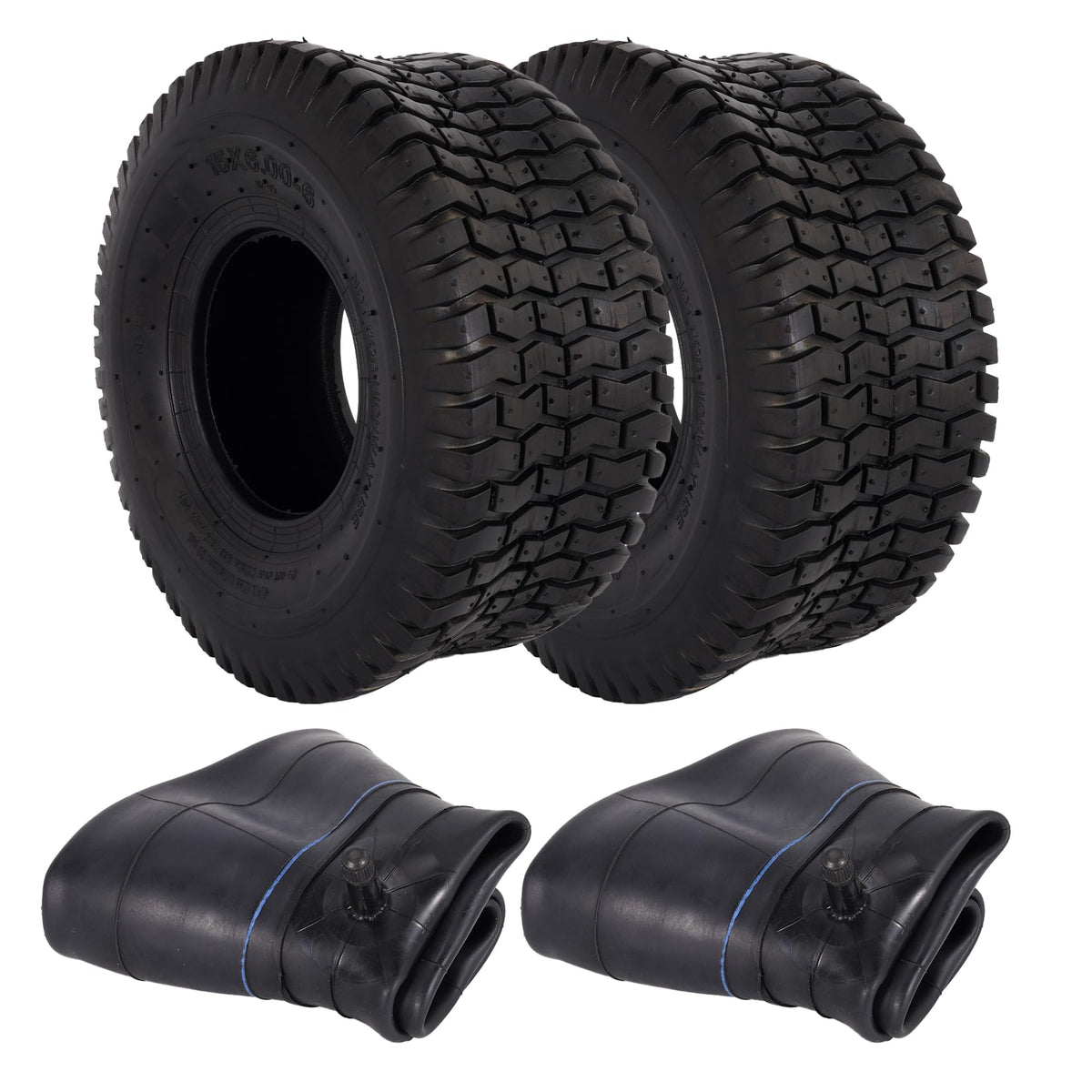RUTU front view of two 15x6.00-6 tires showing profile and durability benefit