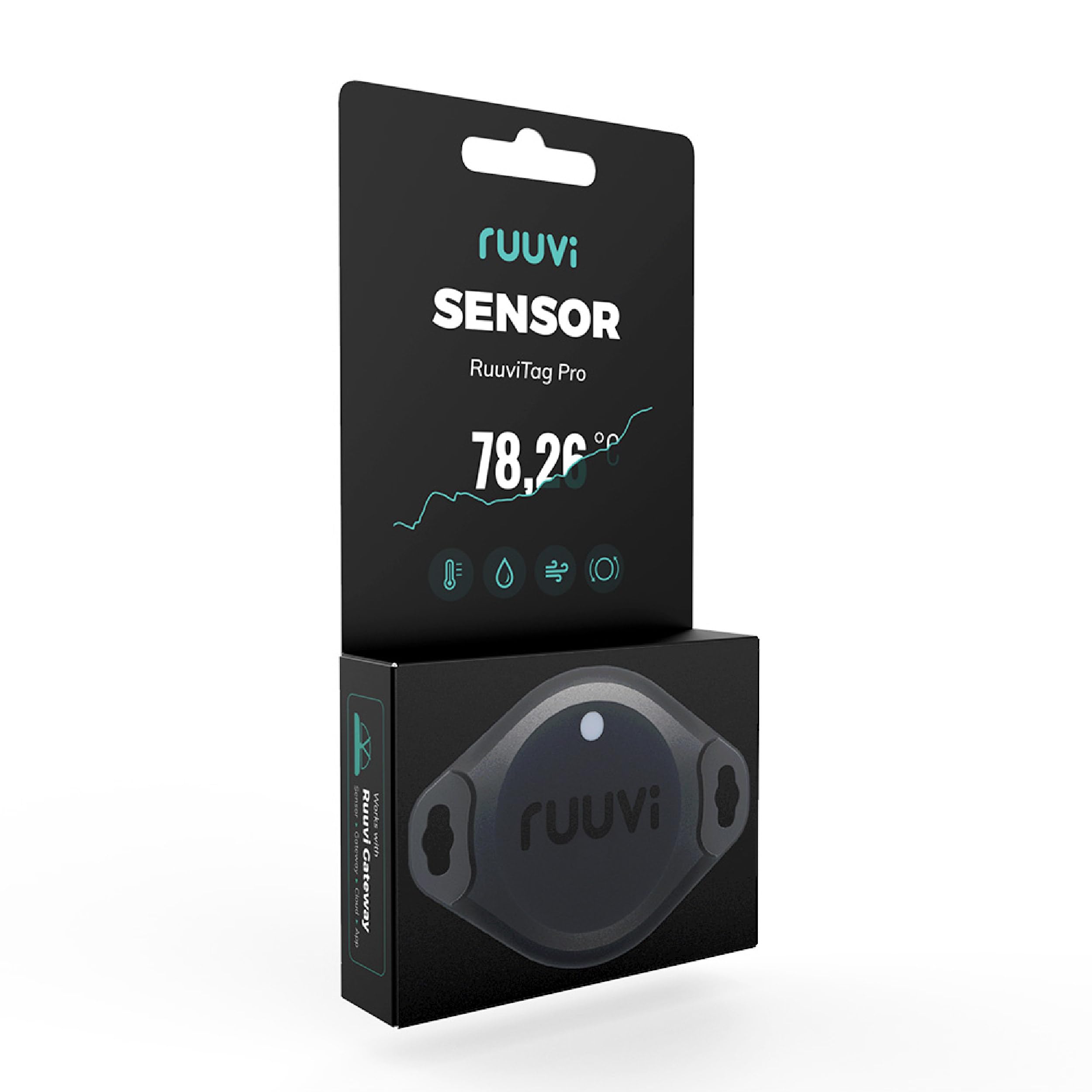 Ruuvi RuuviTag Pro size comparison with key showing compact footprint for flexible placement