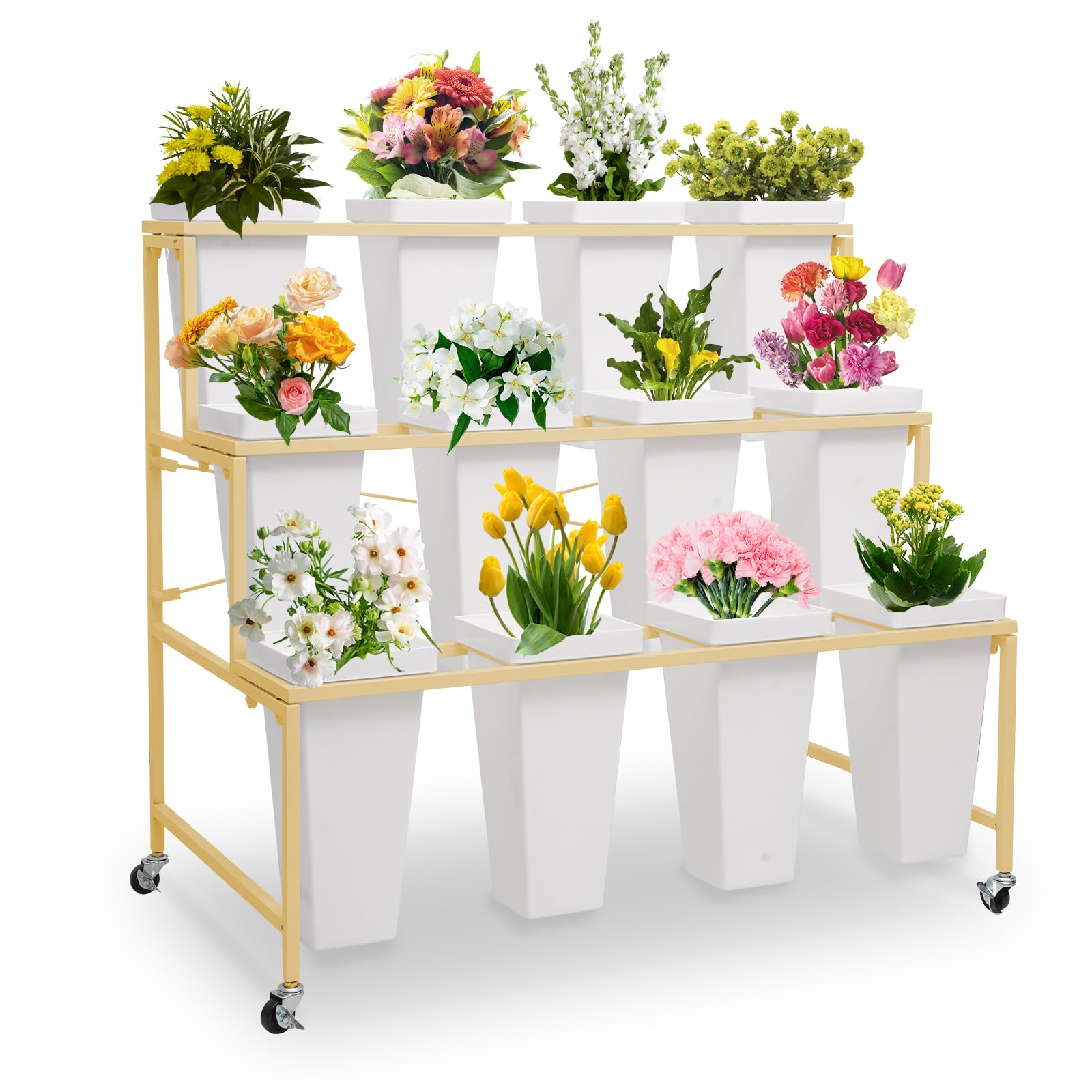 RUYSAGTW gold front view of three-tier cart showing neat plant display and visual appeal