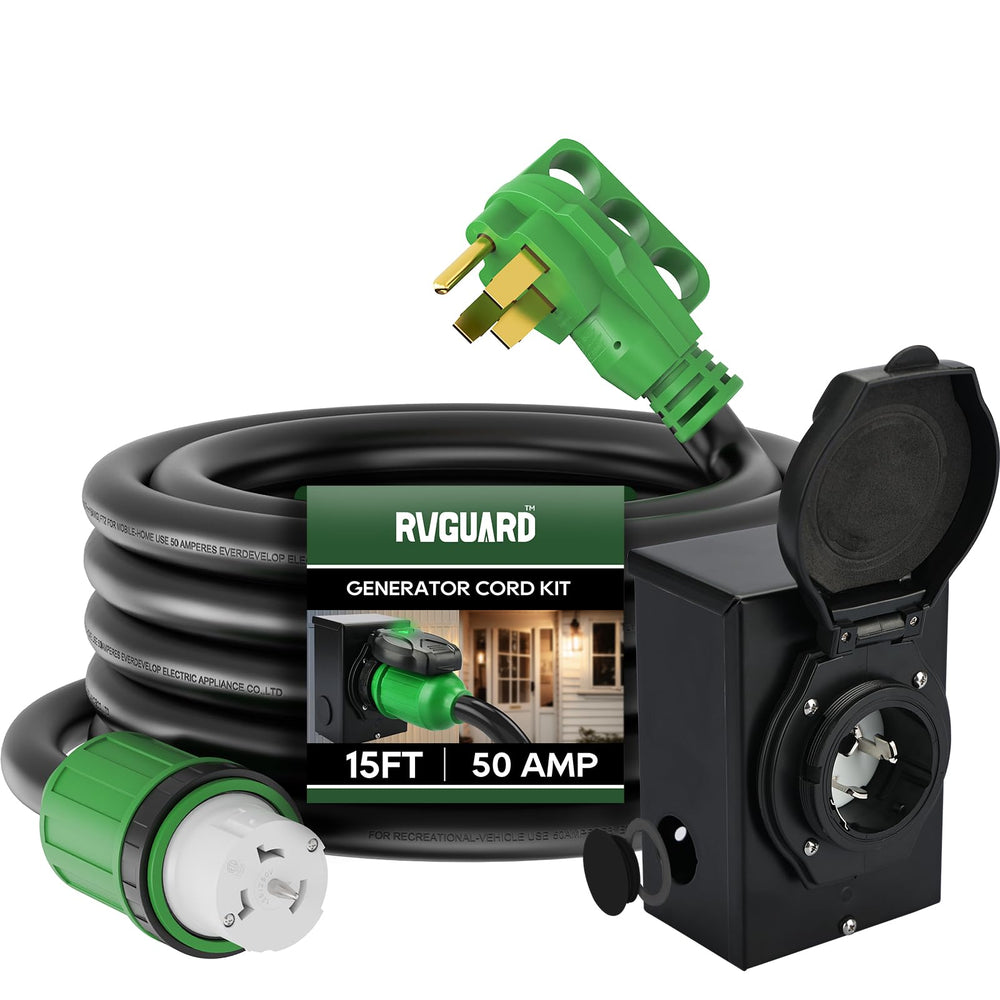 RVGUARD inlet box front view showing mounting and durable finish for secure outdoor hookup
