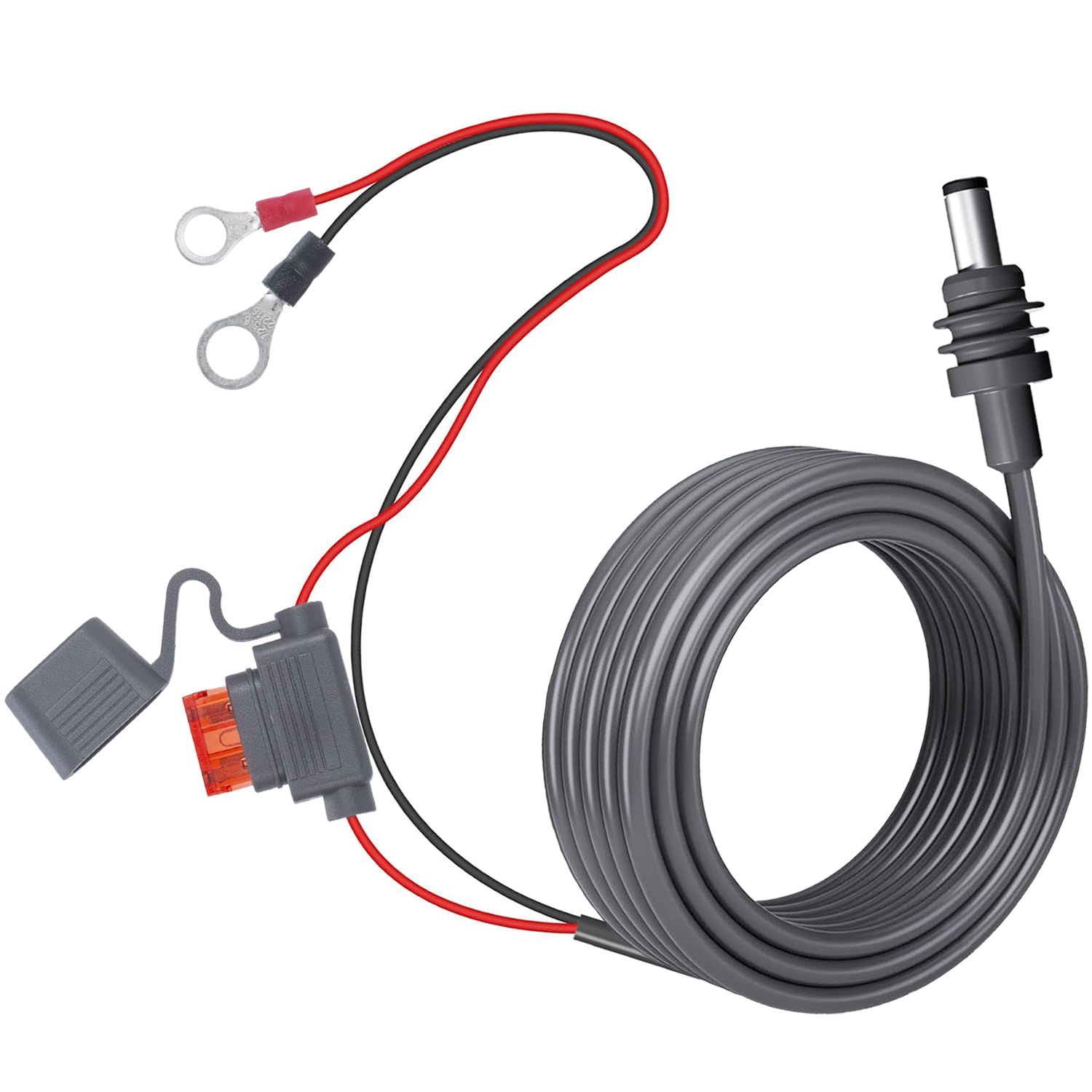 rvicees front view of packaged 5m cable showing connector and terminals for safe power