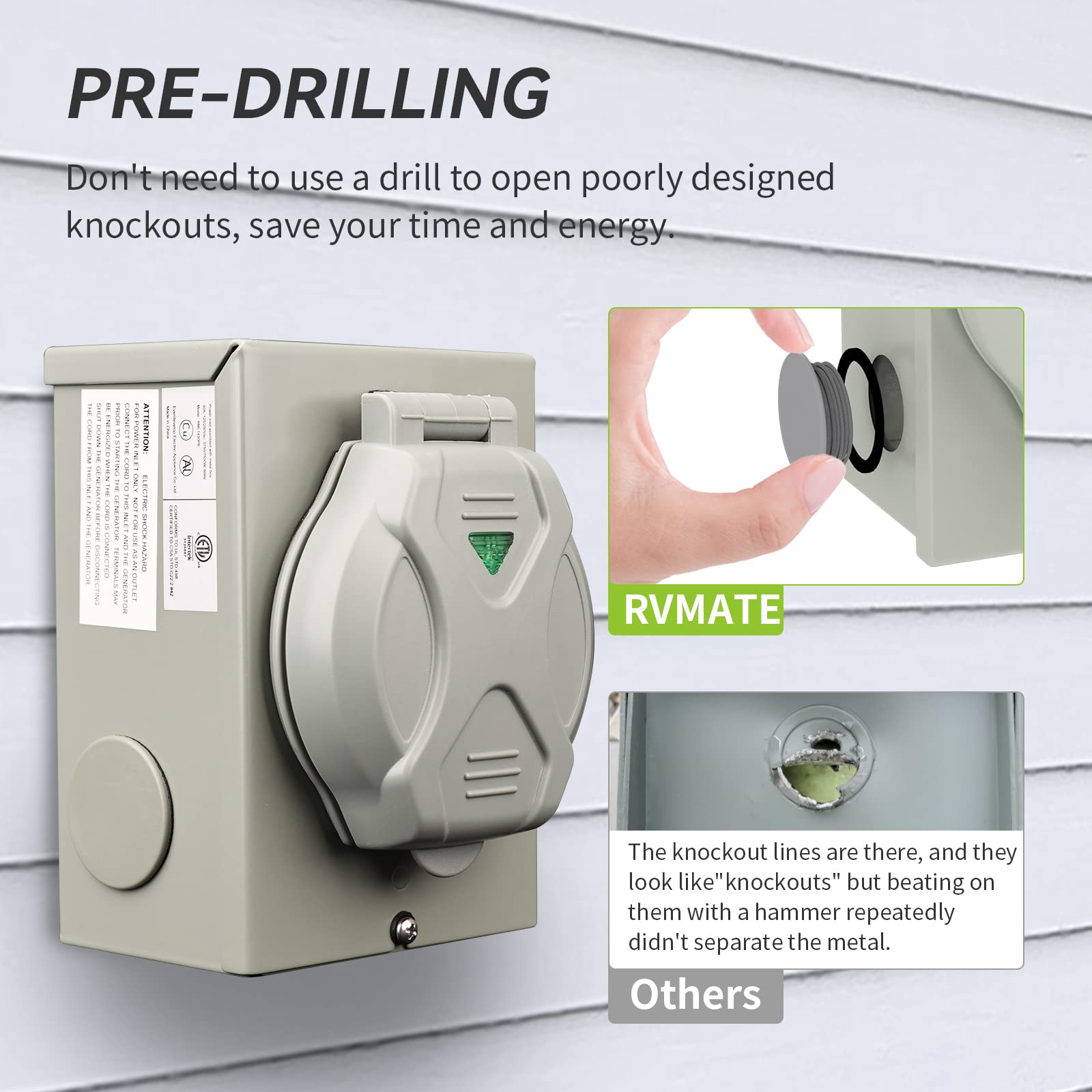 RVMATE 90-degree plug grip detail showing molded design for safer easier handling