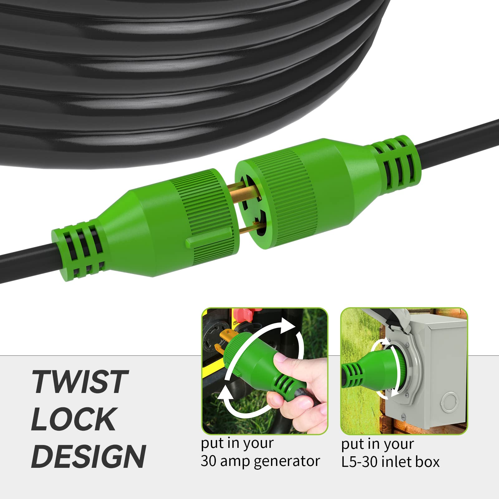 RVMATE cable jacket texture detail showing SJTW weather-resistant flexibility