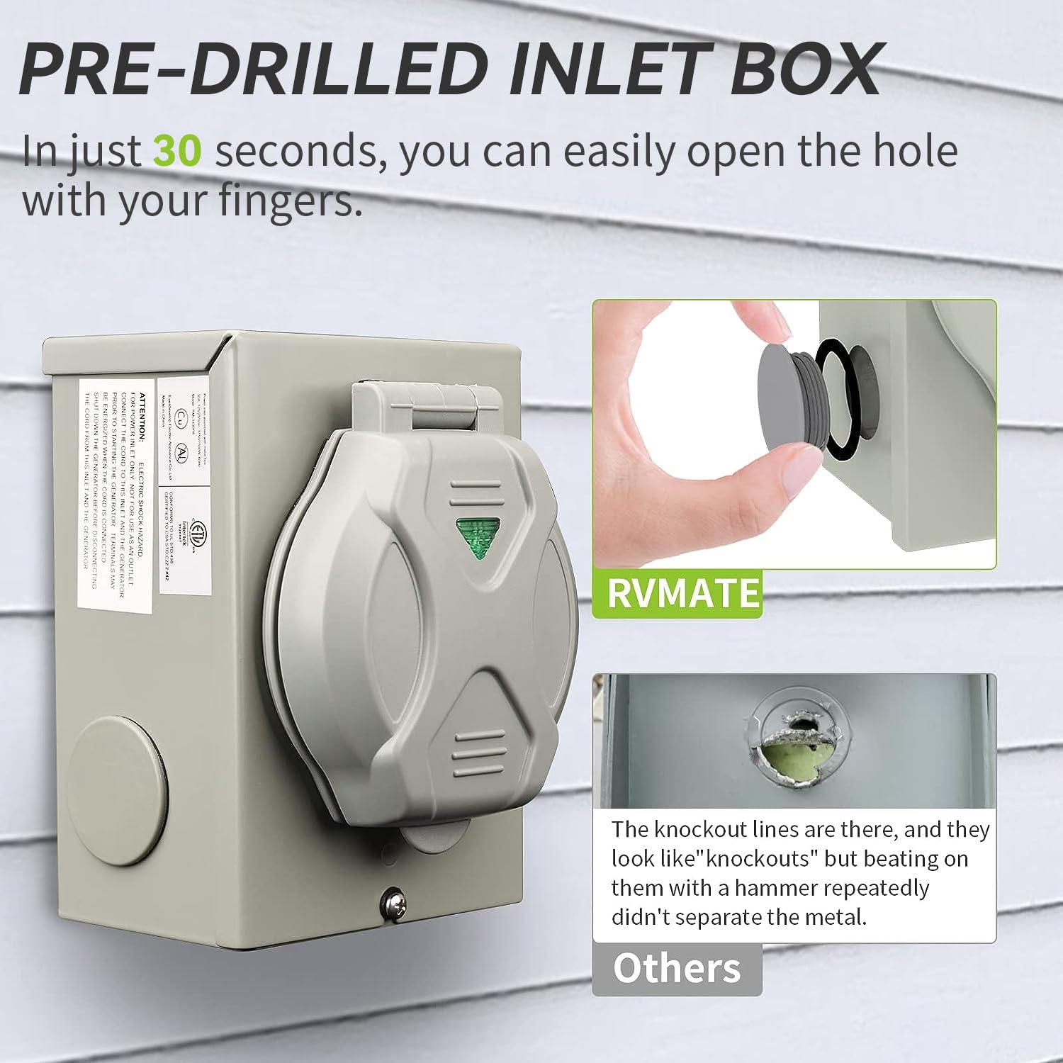 RVMATE closeup of NEMA L14-30 plug, secure fit and reliable contact