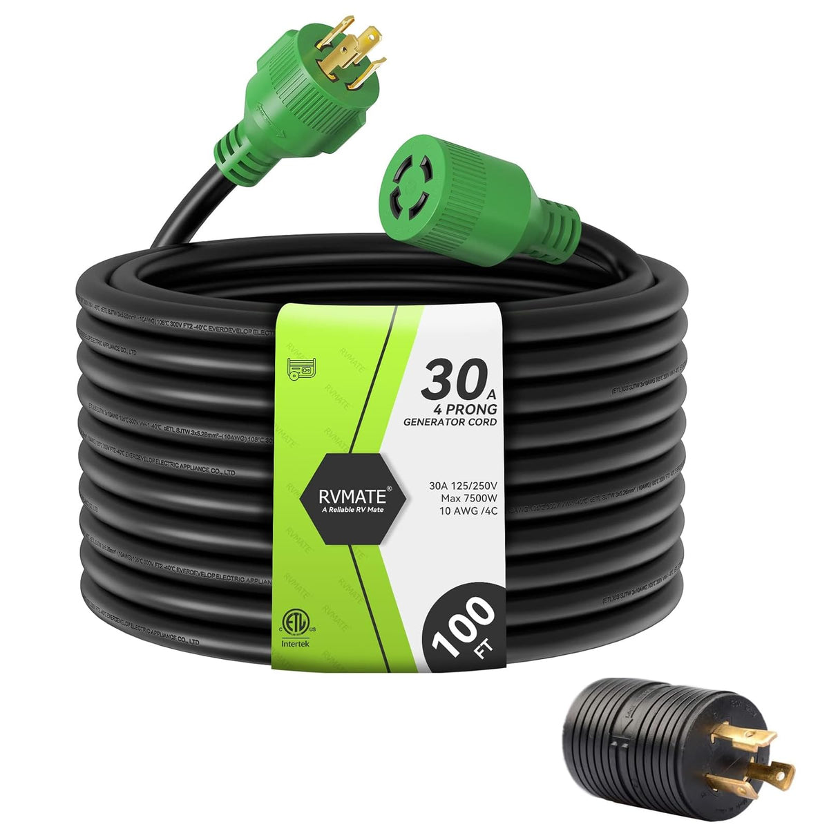 RVMATE front view of L14-30 plug and connector showing secure twist-lock connection