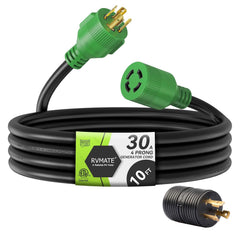 RVMATE front view of 30A NEMA L14-30P plug showing secure twist-lock benefit