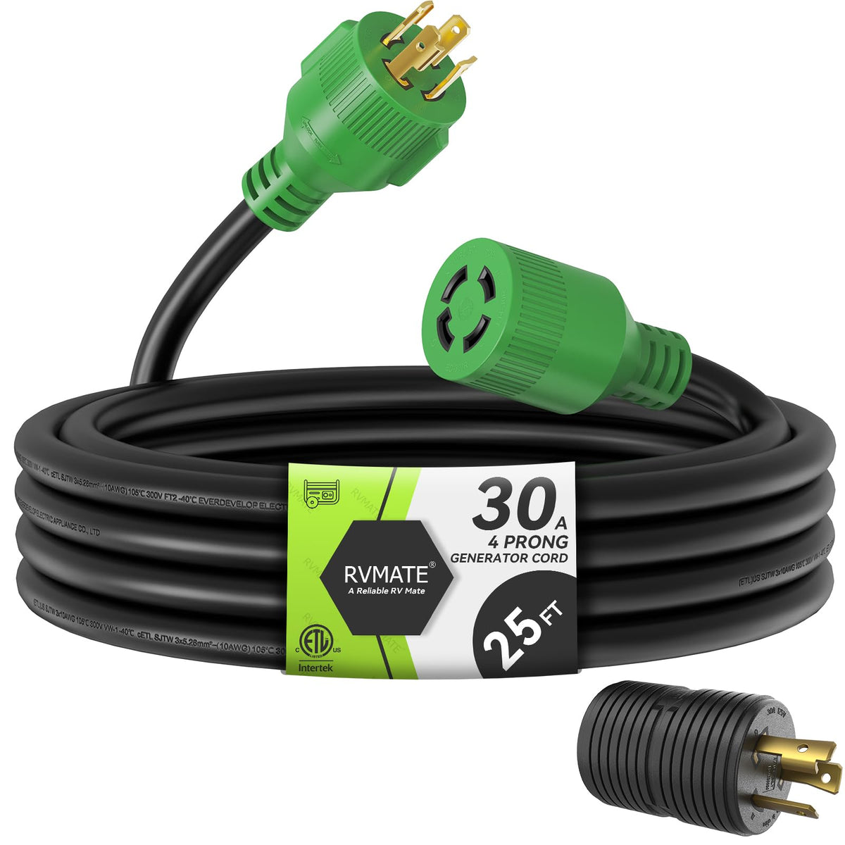 RVMATE front plug and receptacle showing twist-lock connection for secure power