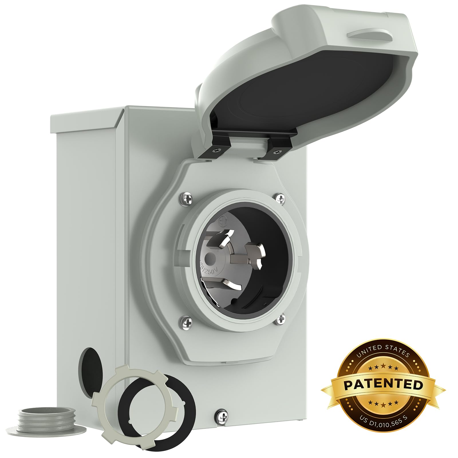 RVMATE plug held in hand for scale displaying compact robust plug size and ergonomics