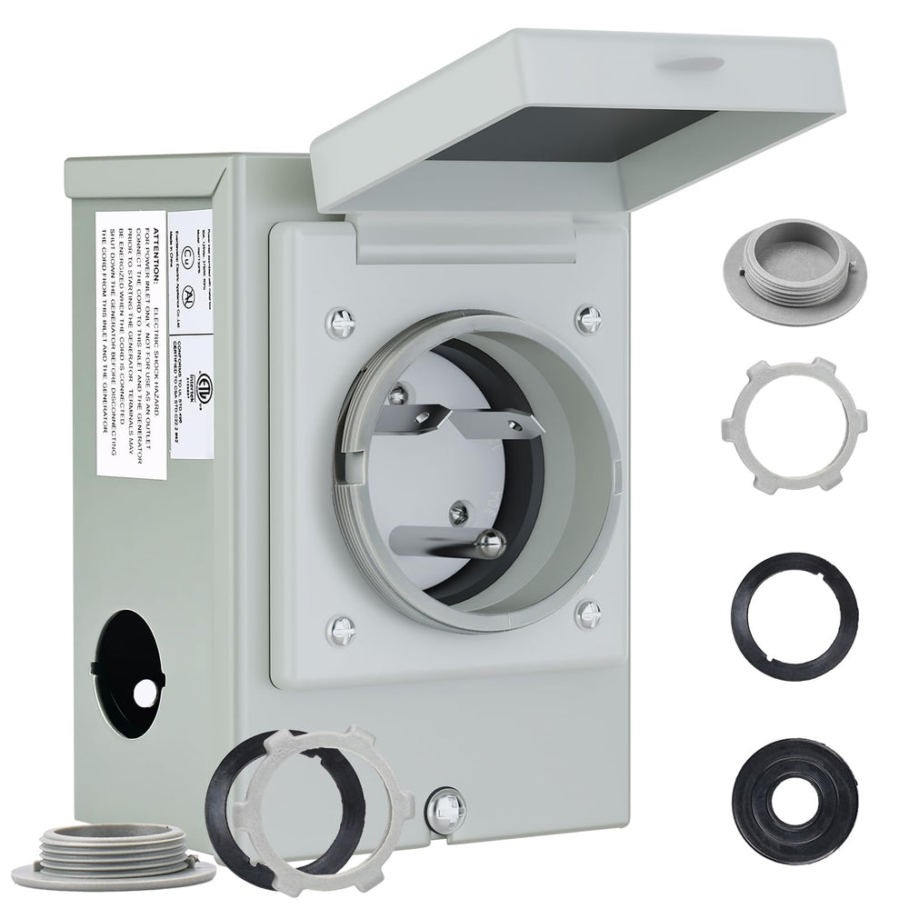 RVMATE TT-30P front view showing inlet and weatherproof cover protecting connector