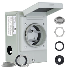 RVMATE TT-30P front view showing inlet and weatherproof cover protecting connector