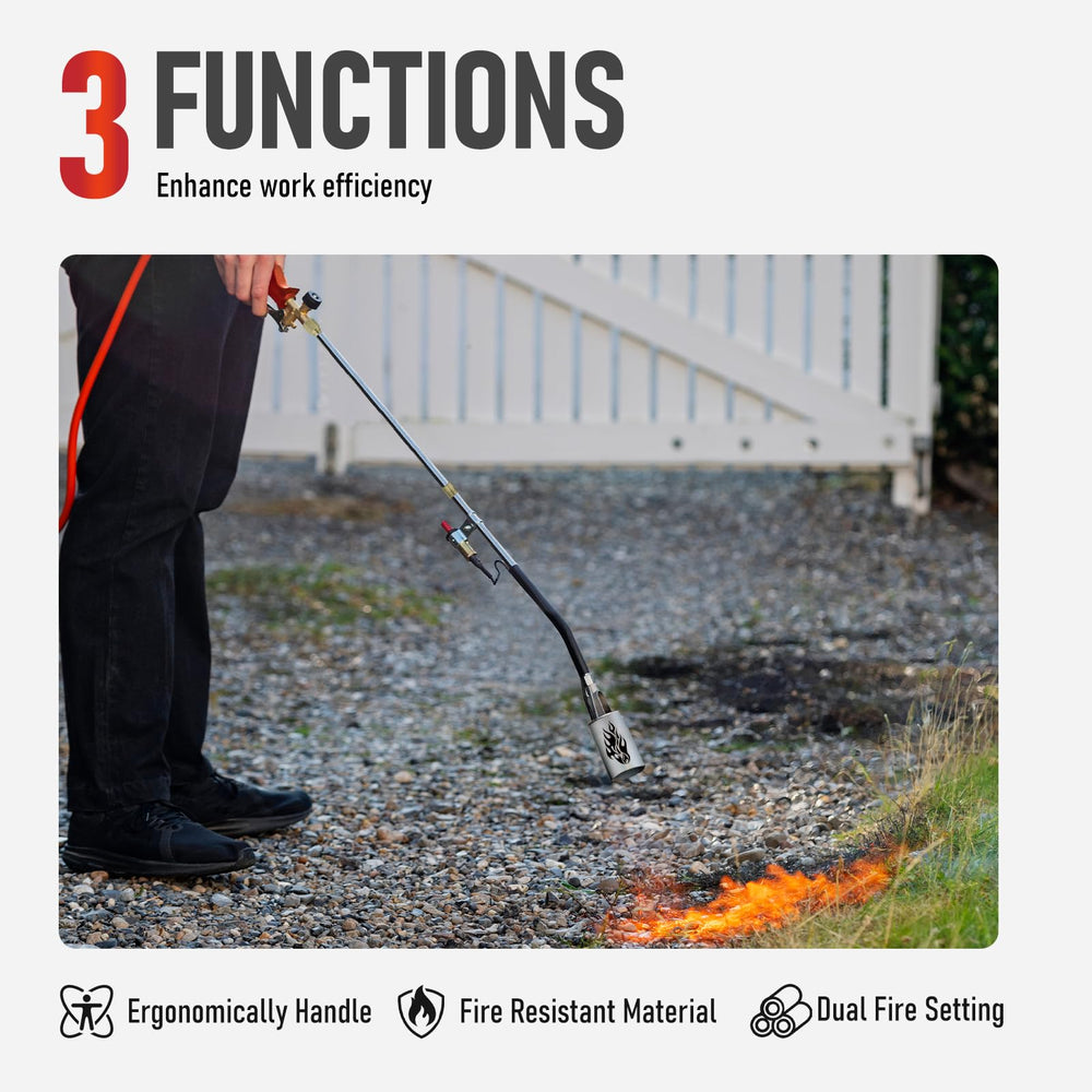 RX WELD torch in use removing driveway weeds for quick cleanup