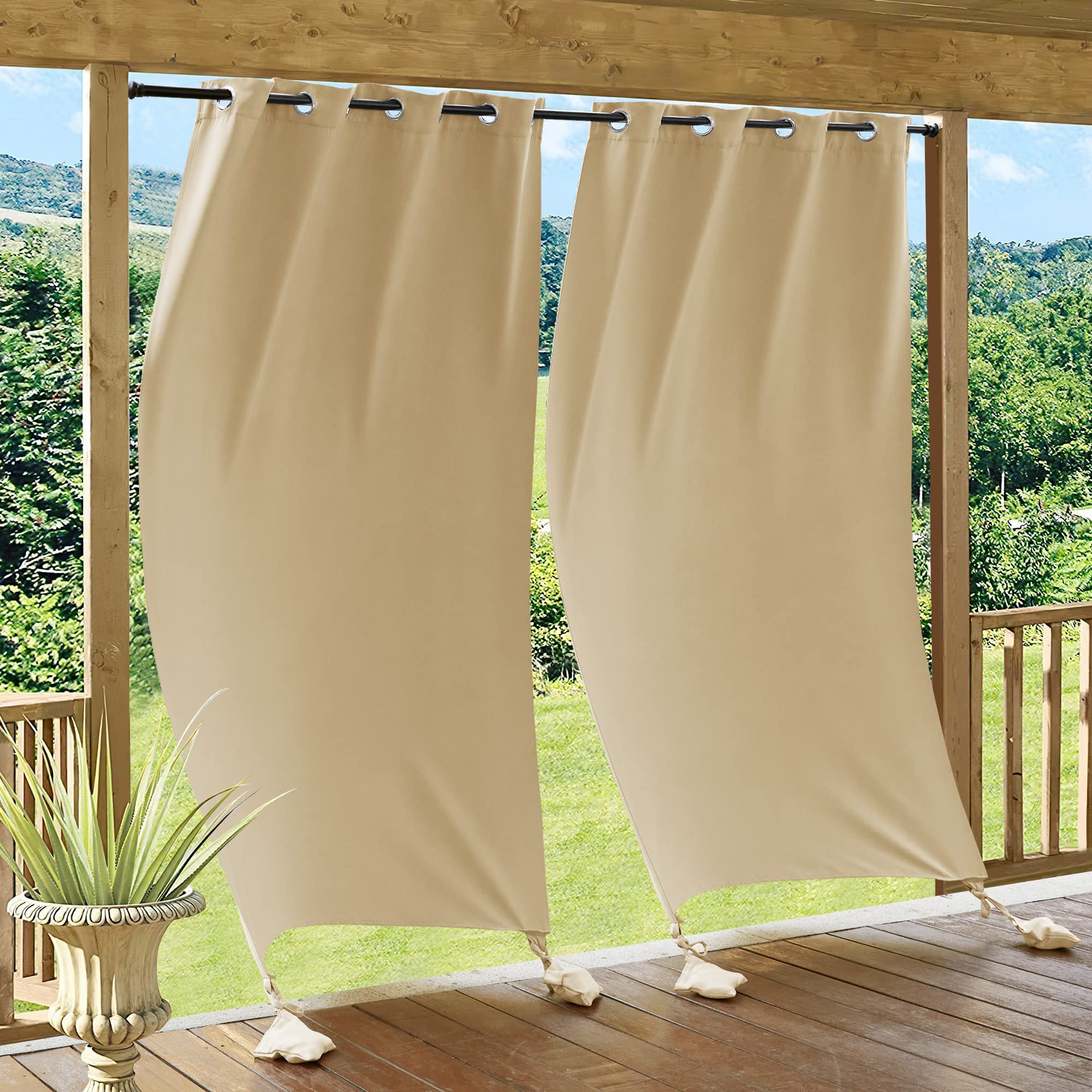 RYB HOME front view of two outdoor curtain panels showing neat hang and coverage