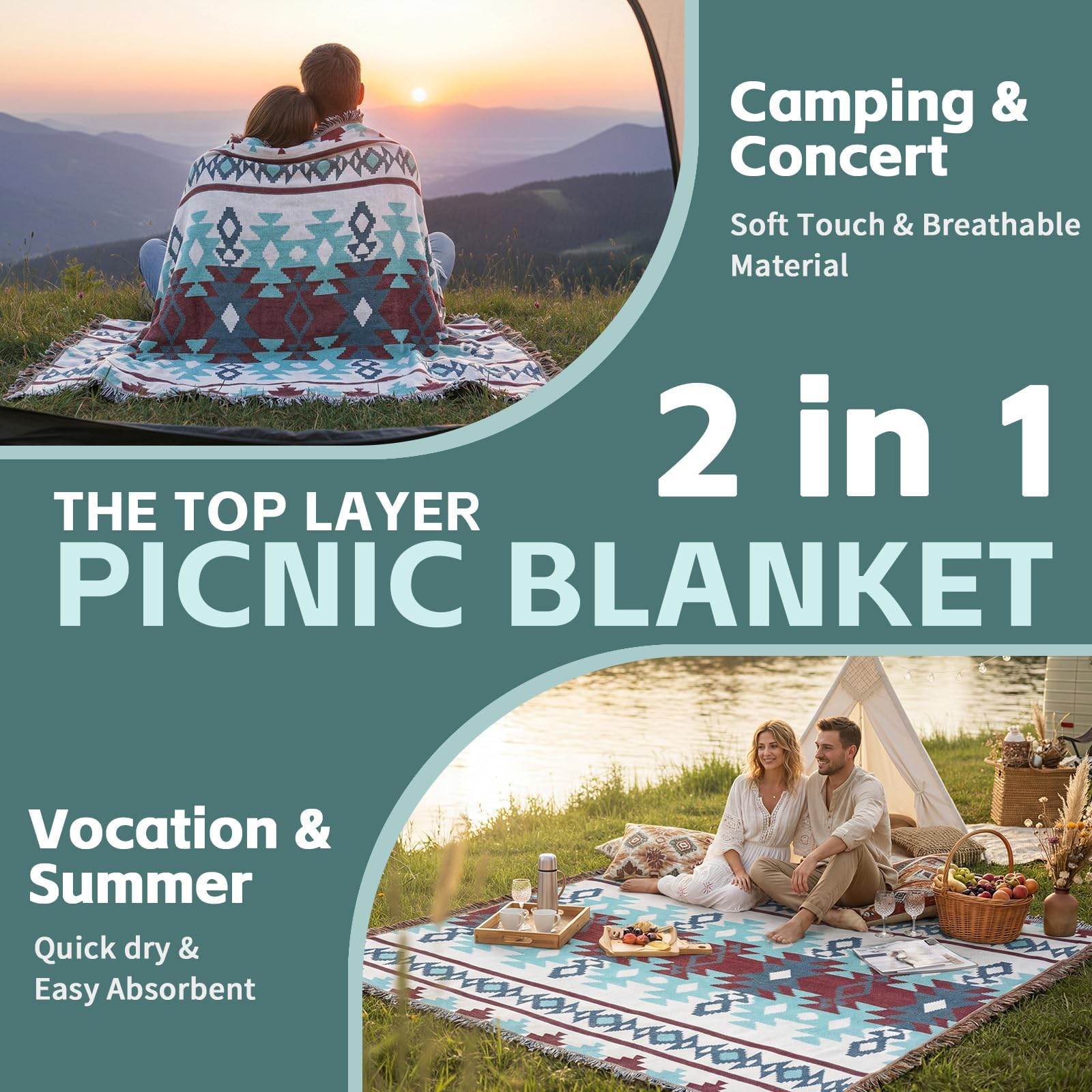 RYCHIC folded blanket being carried for easy travel and storage