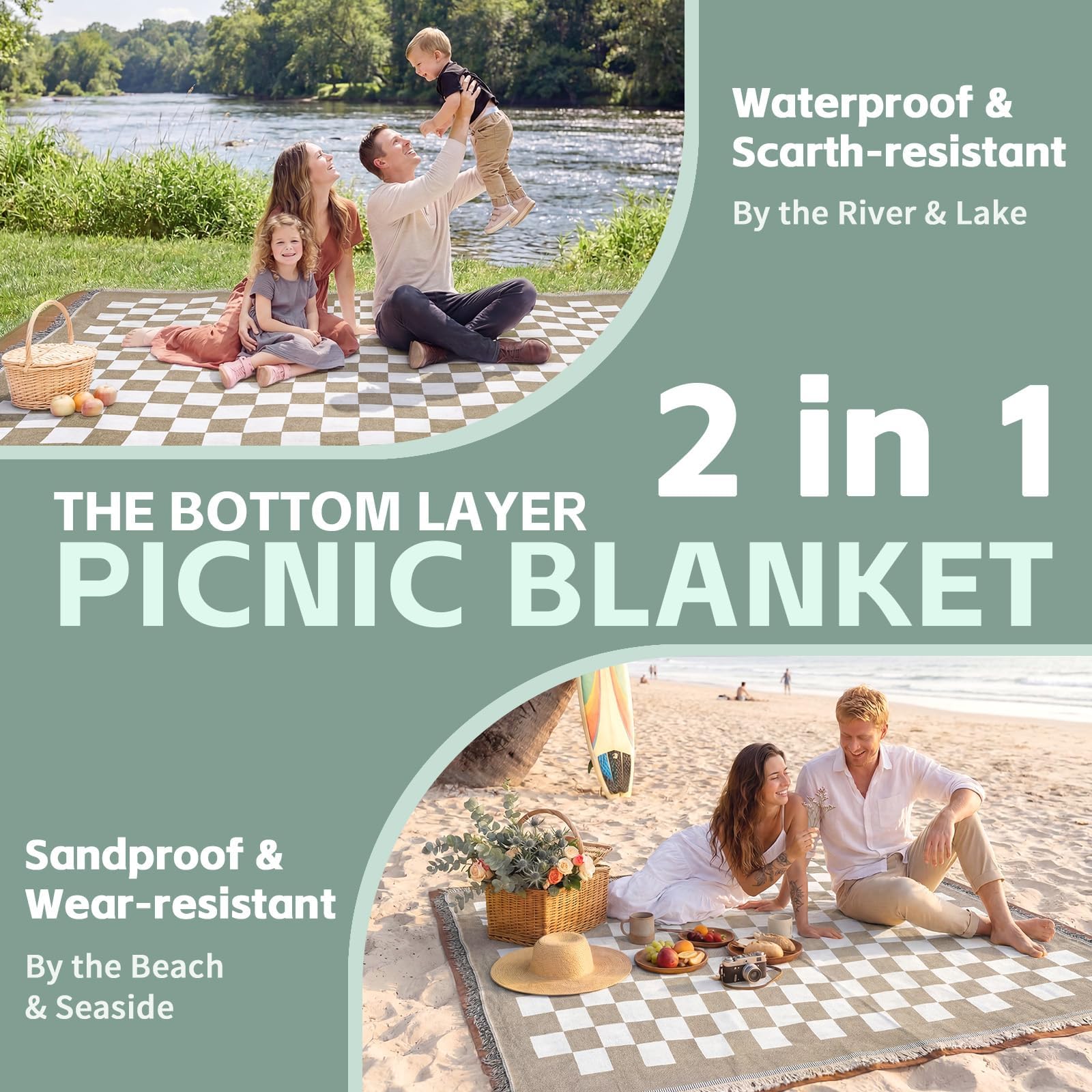 RYCHIC blanket in use on beach with family offering spacious seating
