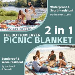 RYCHIC blanket spread on beach providing sand-free seating