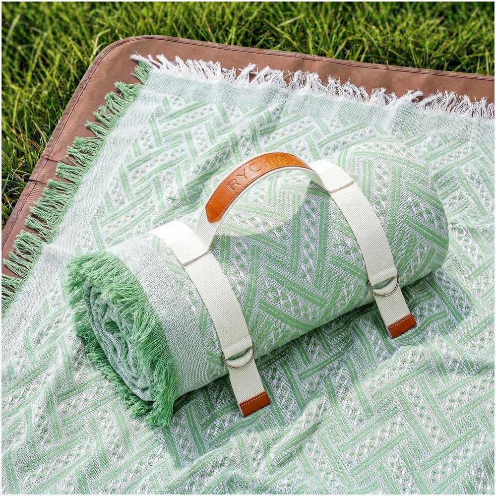 RYCHIC front packaging showing full outdoor rug and portability benefit