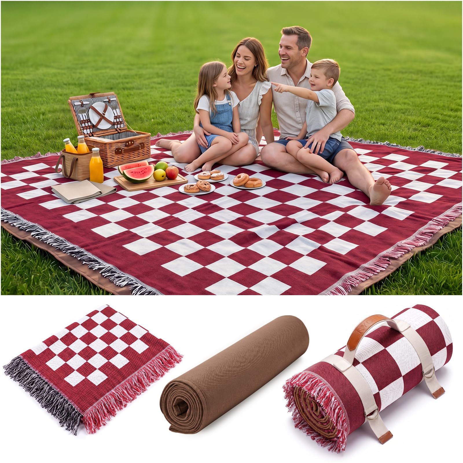 RYCHIC front view of oversized outdoor rug shows colorful design and roomy coverage