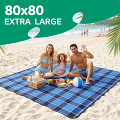 RYCHIC fully spread beach blanket fitting family with dry, sandproof seating benefit