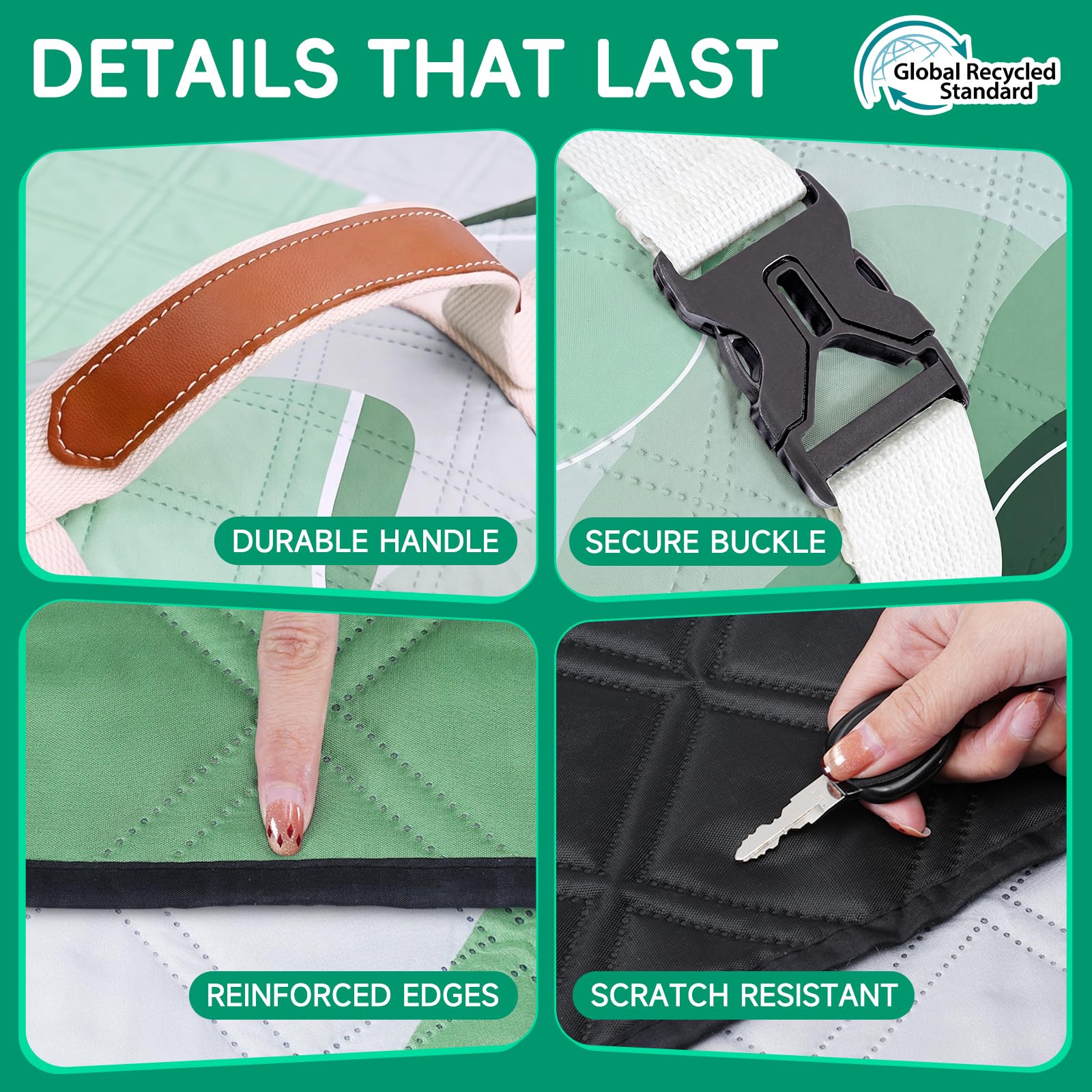 RYCHIC underside showing waterproof backing for ground moisture protection benefit