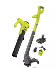 RYOBI 10-inch trimmer/edger front view showing lightweight design and controls for easy handling