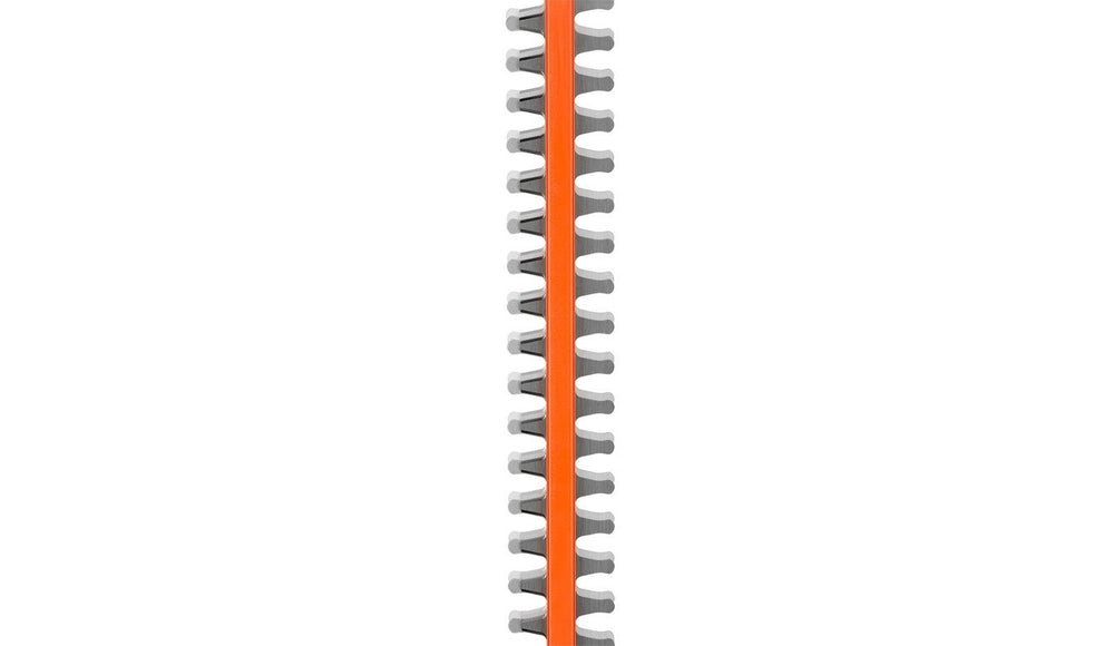 RYOBI blade close-up highlighting 24in dual-action teeth for reduced vibration benefit