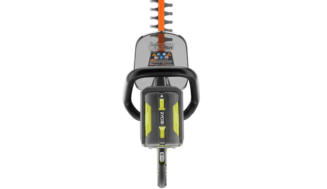 RYOBI hedge trimmer in use trimming shrubs for cleaner edges benefit