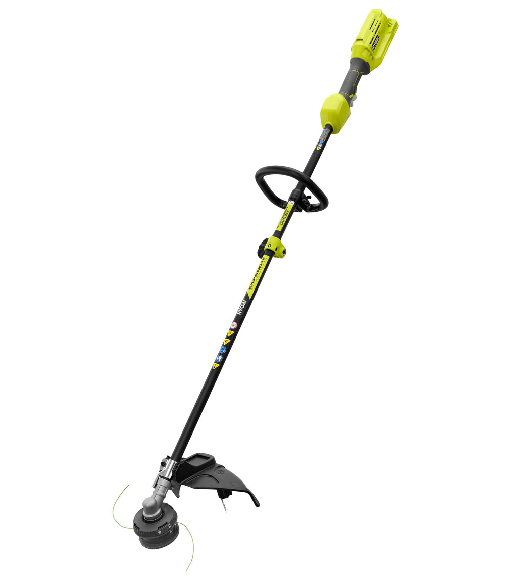 RYOBI front view of 40V 15-inch trimmer highlighting compact design and power