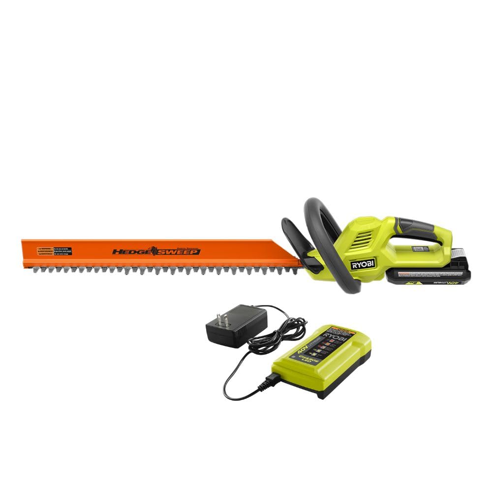 RYOBI 40V front view showing full 24-inch blade and ergonomic handle benefit