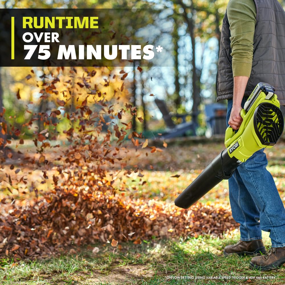 RYOBI charger with 4.0 Ah battery placed nearby for quick recharging between jobs