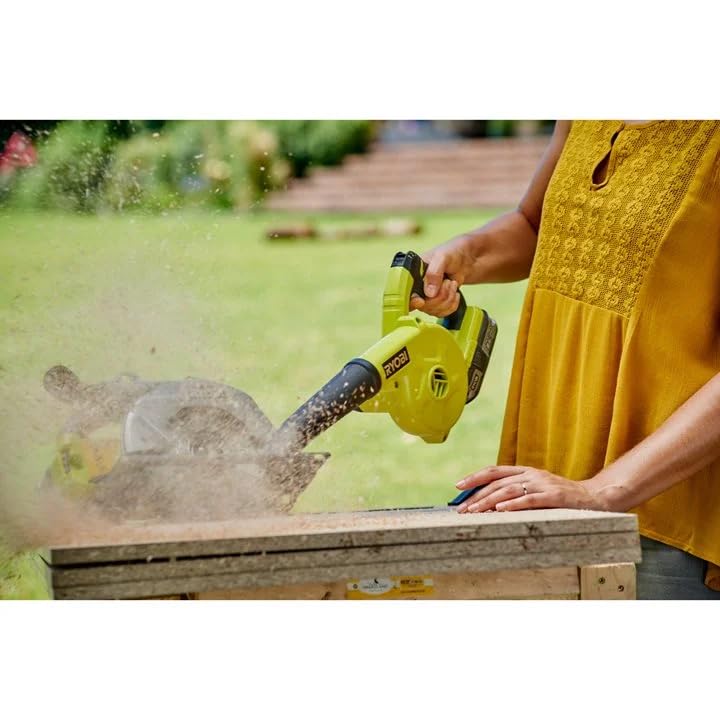 RYOBI blower nozzle close-up highlighting focused airflow for precise cleanup
