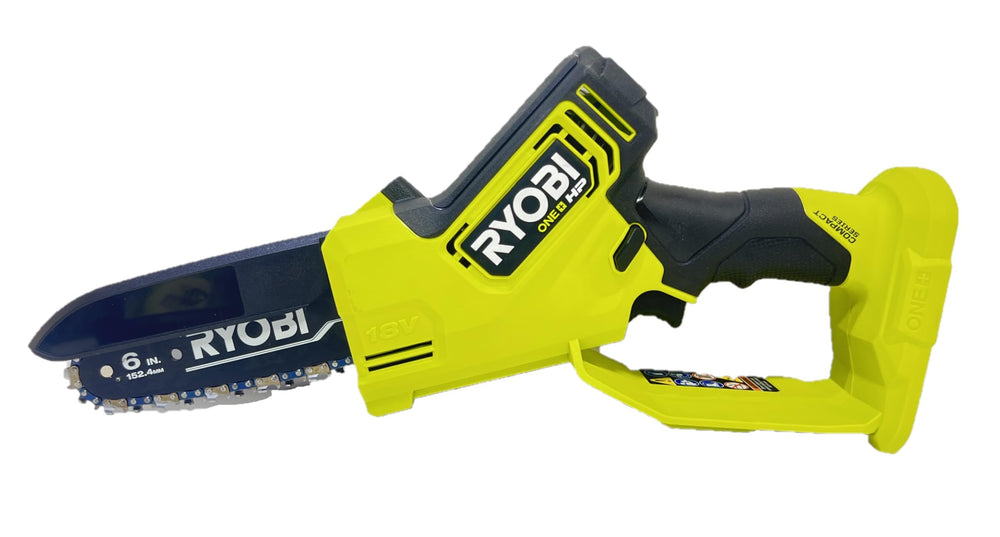RYOBI brushless motor close-up highlighting HP technology for faster cutting