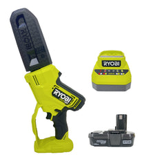 RYOBI compact pruning chainsaw front view showing controls and compact body enabling easy handling