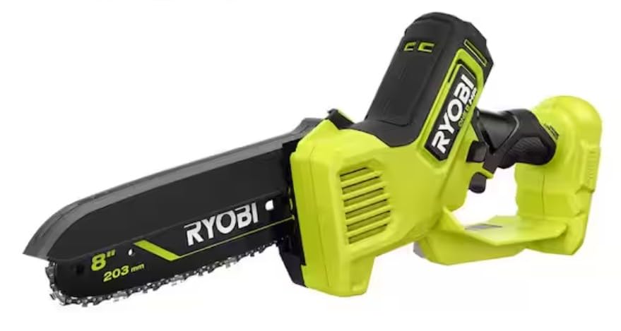 RYOBI compact pruning chainsaw front view showing compact size and portability